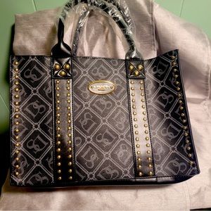 Dasen black handbag with gold button design